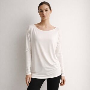 United Colors of Benetton Cream Draped Long Sleeve Asymmetrical Top XS Boatneck